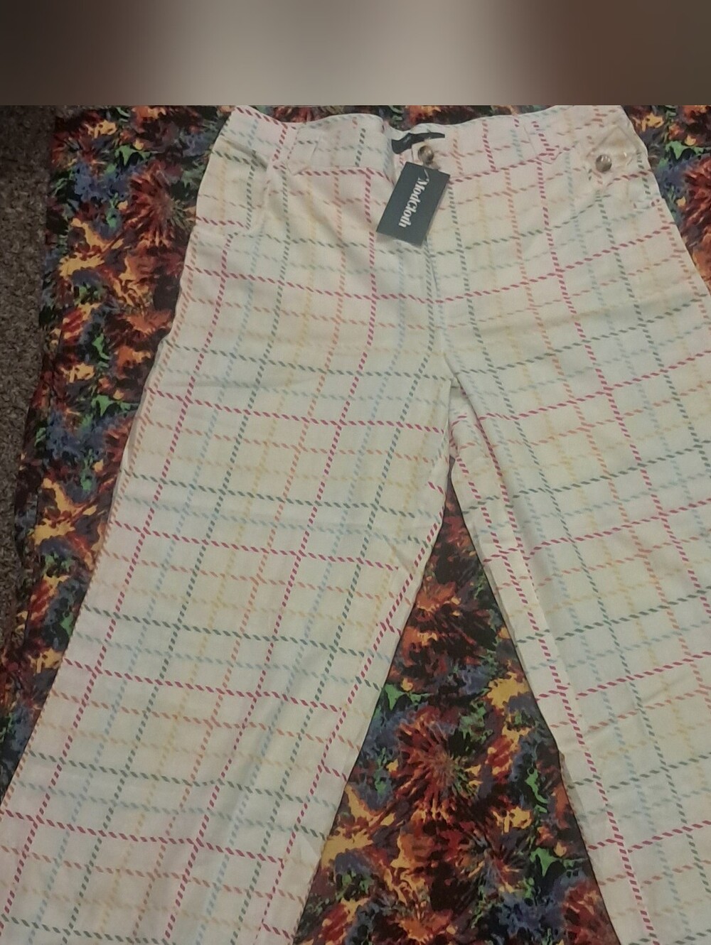 NWT ModCloth Wide Leg White Pants With Vibrant Bright Colors